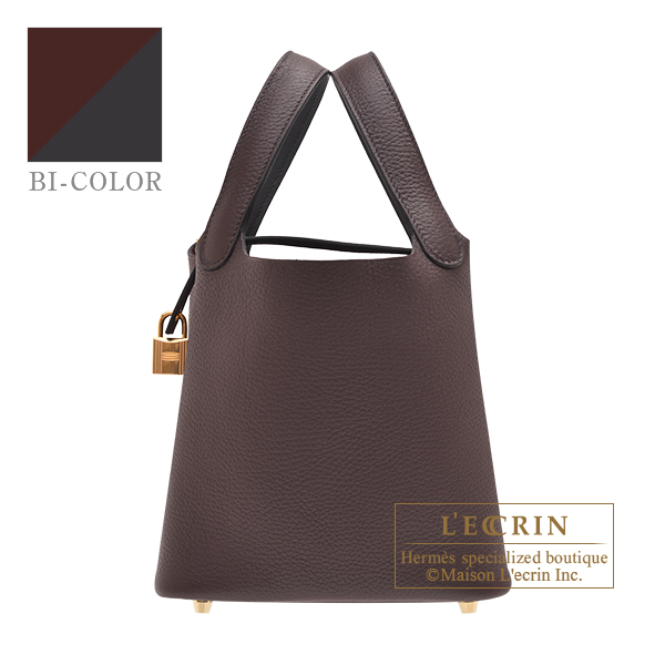 Hermes　Picotin Lock　Eclat bag PM　Rouge sellier/Caban　Clemence leather/Swift leather　Gold hardware