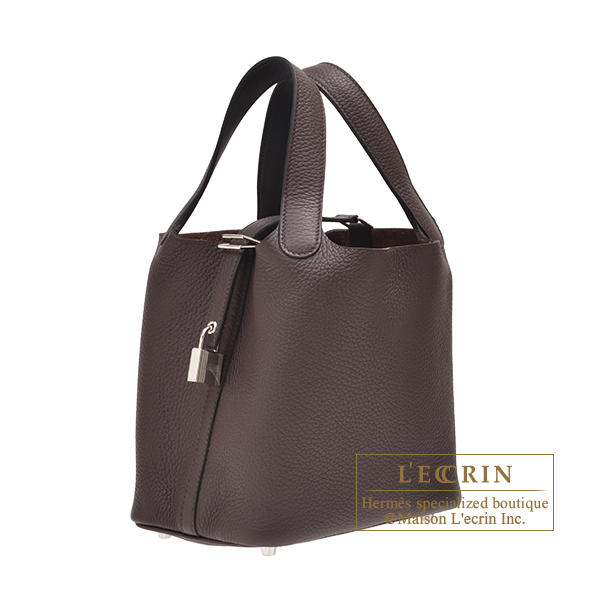 Hermes　Picotin Lock　Eclat bag 18/PM　Rouge sellier/　Caban　Clemence leather/　Swift leather　Silver hardware