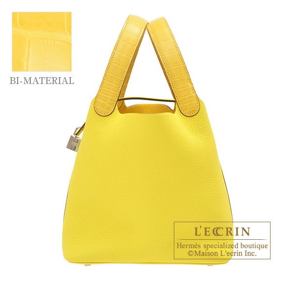 Hermes　Picotin Lock　Touch bag MM　Lime/Mimosa　Clemence leather/　Matt alligator crocodile skin　Silver hardware