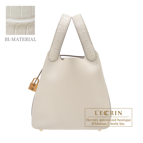 Hermes　Picotin Lock　Touch bag 18/PM　Beton　Clemence leather/Matt alligator crocodile skin　Gold hardware
