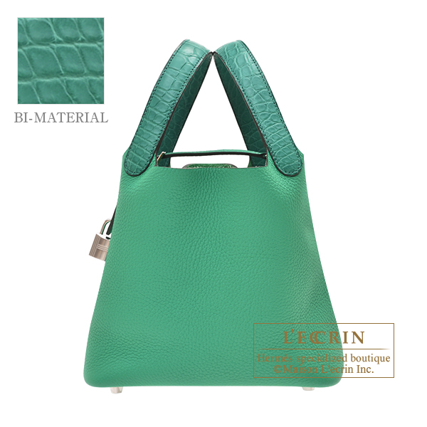 Hermes　Picotin Lock　Touch bag PM　Menthe/　Vert Jade　Clemence leather/　Matt alligator crocodile skin　Silver hardware