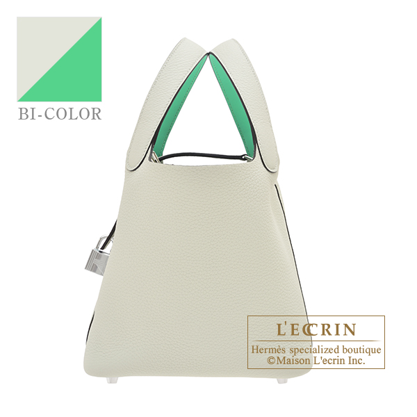 Hermes　Picotin Lock　Eclat bag 18/PM　Gris neve/　Vert comics　Clemence leather/　Swift leather　Silver hardware