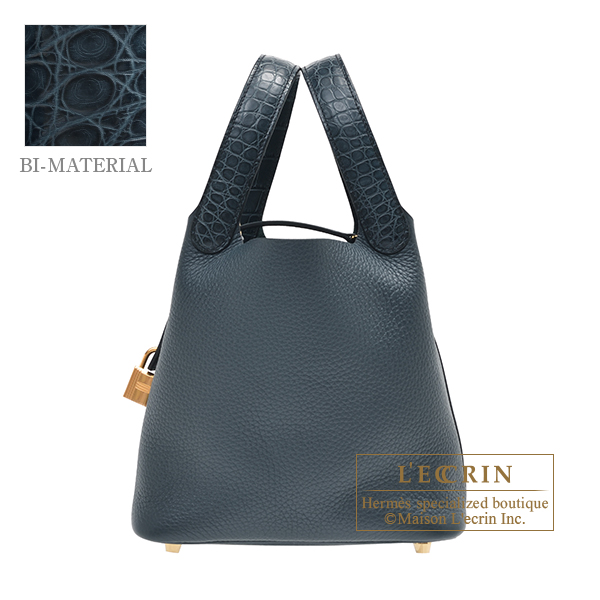 Hermes　Picotin Lock　Touch bag PM　Vert cypres/Vert rousseau　Clemence leather/Matt alligator crocodile skin　Gold hardware