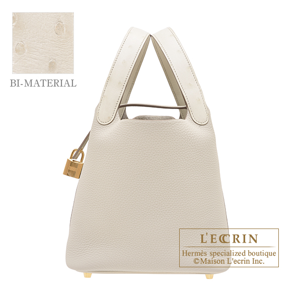 Hermes　Picotin Lock　Touch bag 18/PM　Beton　Clemence leather/Ostrich leather　Gold hardware
