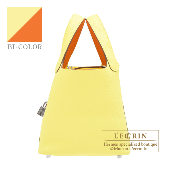 Hermes　Picotin Lock　Eclat bag PM　Limoncello/　Orange minium　Clemence leather/　Swift leather　Silver hardware