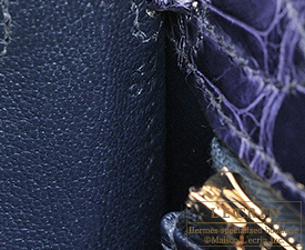 エルメス　ケリー25/外縫い　ブルーアンクル　クロコダイル　アリゲーター　ゴールド金具