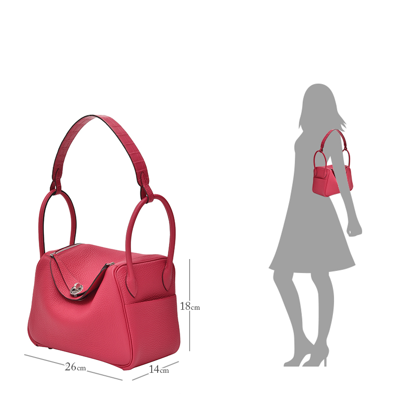 Hermes 26cm Rouge Casaque Clemence Leather Picotin Lock GM Bag