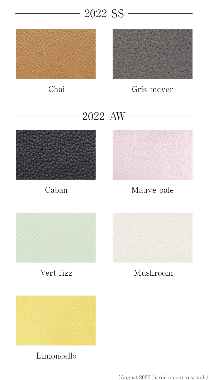 Hermès 2022 Color Collection　Chai,Gris meyer,Caban,Mauve pale,Vert fizz